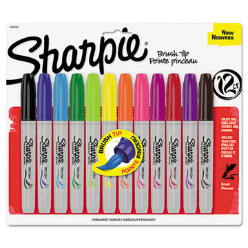 Sharpie® Brush Tip Permanent Marker, Medium Brush Tip, Assorted Colors, 12-set freeshipping - TVN Wholesale